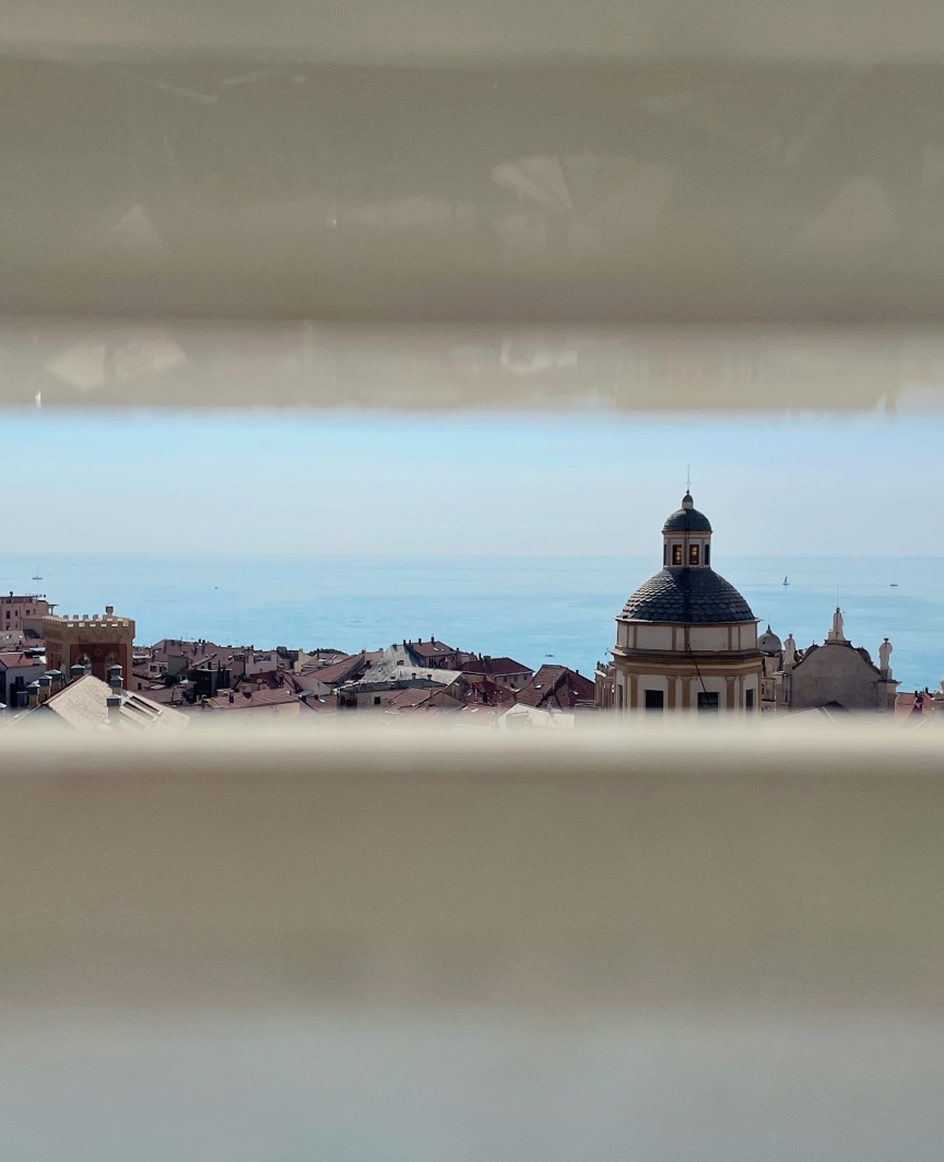 City skyline framed between horizontal surfaces